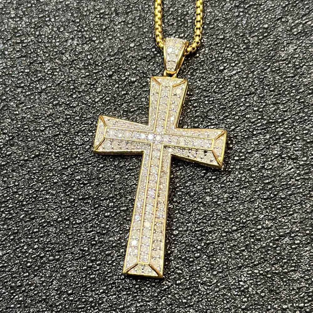 1 Karat+ Diamond Cross Pendant w/ Sterling silver necklace